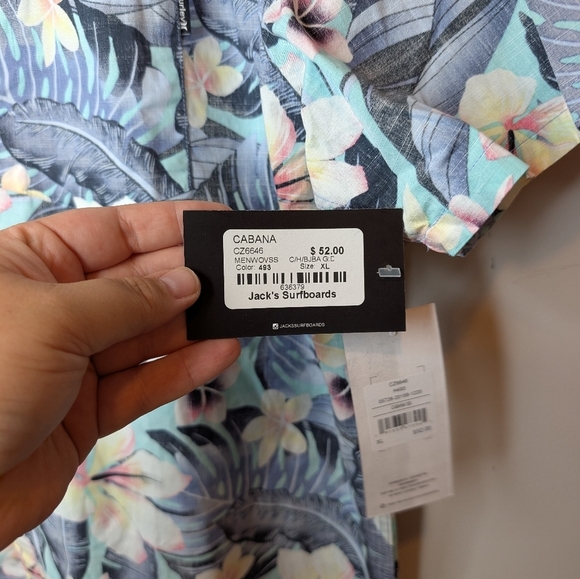 NWT XL Men's Hurley Diffused Blue Hawaiian Tropical Cabana Shirt - Picture 6 of 12